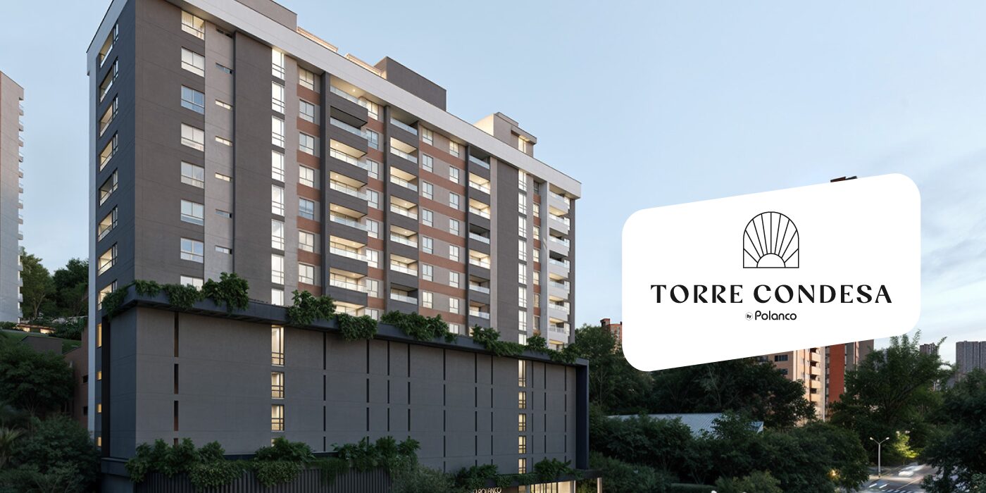 Render de la fachada de la torre Condesa de la piscina de Polanco Apartamentos en Envigado, Conaltura