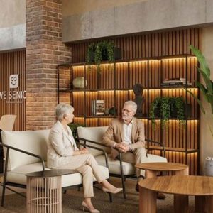 Render del Lobby de We Senior Conaltura, proyecto de vivienda en Itagüí - Suramérica