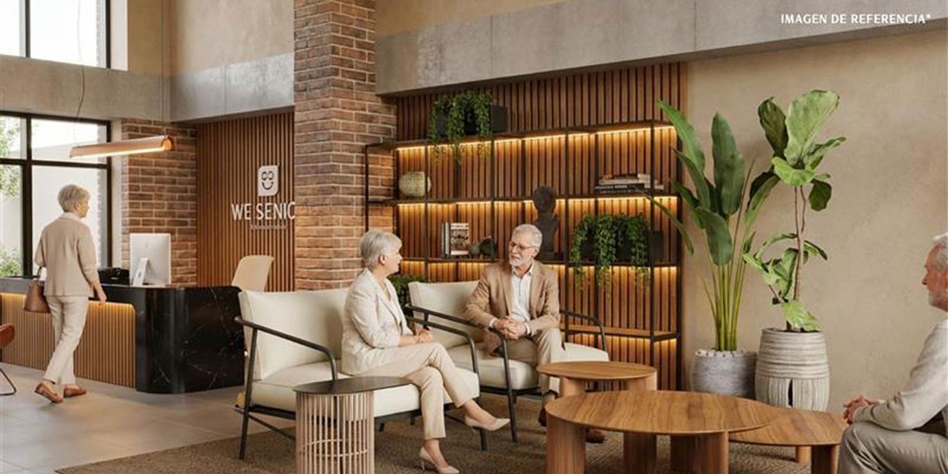 Render del Lobby de We Senior Conaltura, proyecto de vivienda en Itagüí - Suramérica